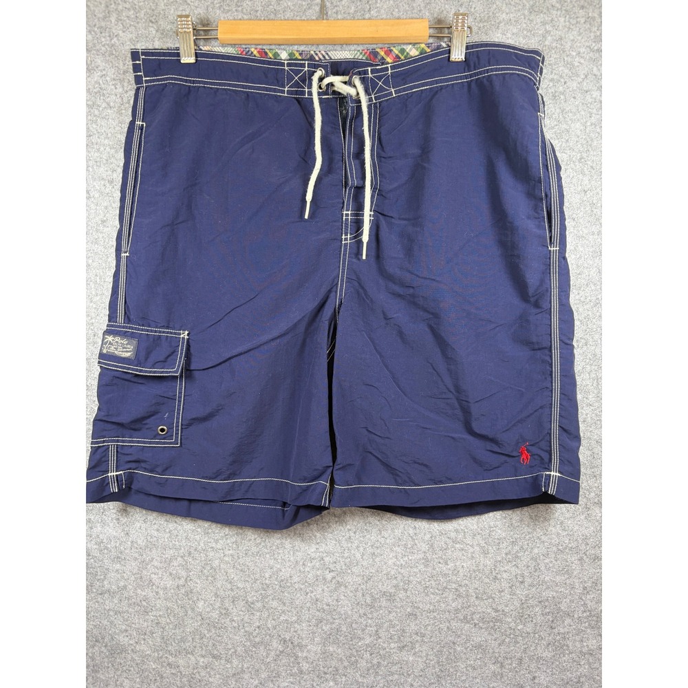 Polo RalphLauren Mens Navy Blue Cargo Swim Trunks Board Shorts Size L Mesh Lined